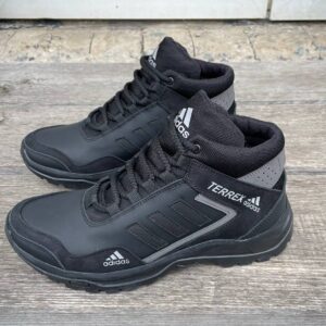 Чоловічі шкіряні зимові кросівки Adidas Код: А-1 ч/сер/зима
