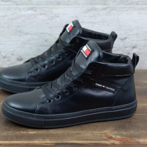 Мужские кожаные зимние ботинки Tommy Hilfiger Код: Т90 чер